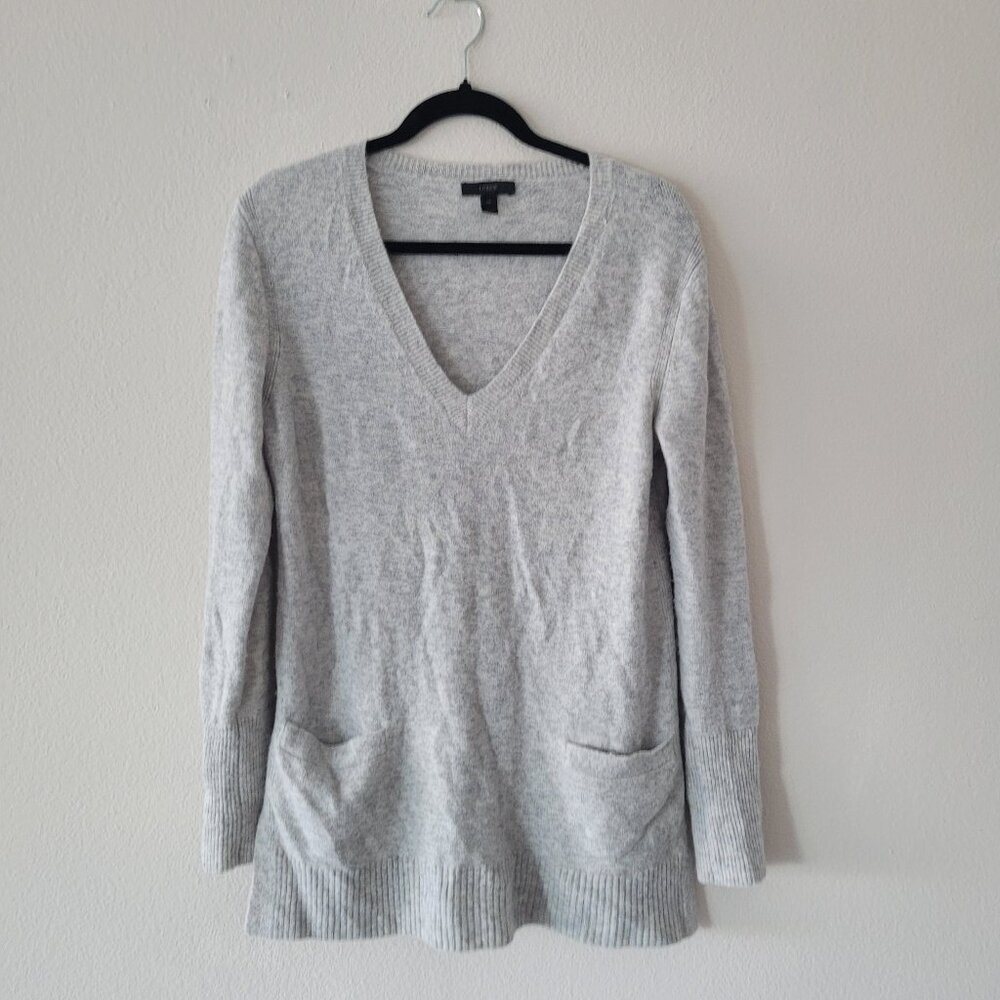 J. CREW Wool Alpaca Blend V Neck Women's Gray Sweater Size XS SOFT Front Pocket